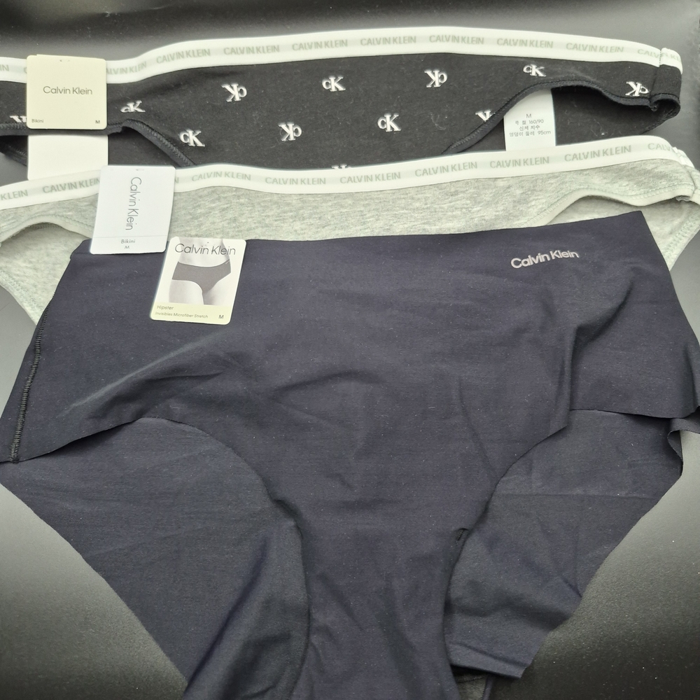 Calvin Klein Women's 3-Pack Bikini Panties - Black, Gray, Navy Medium NWT
